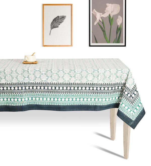 Azureous Lotus Block Printed Table Cover