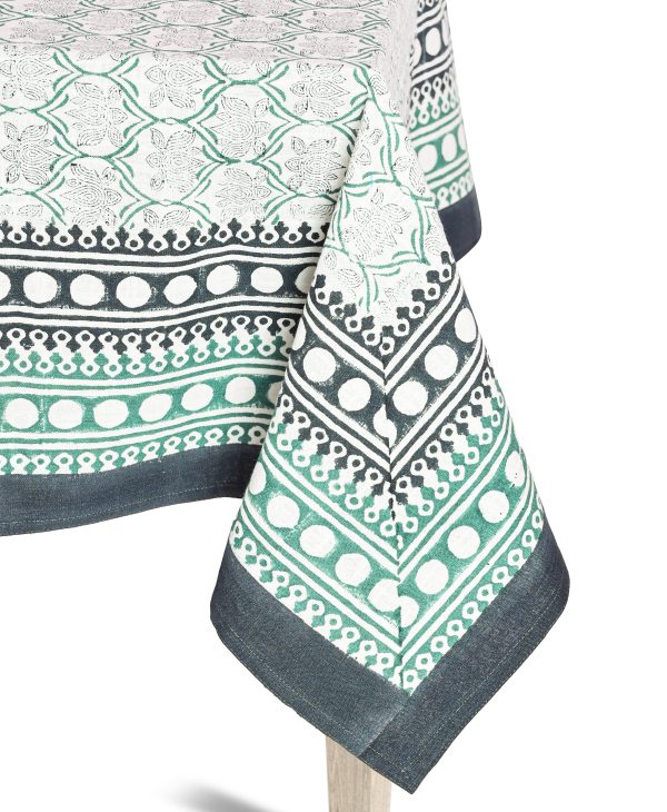 Azureous Lotus Block Printed Table Cover - Image 2