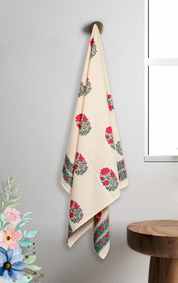 Pink Rose Block Printed Bath Towel