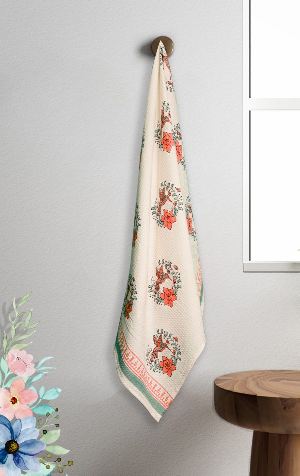 Creeper Flowers Block Printed Bath Towel