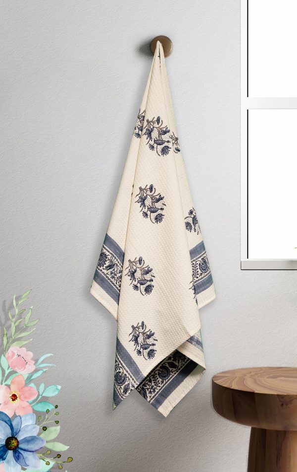 Blue Water Lily Block Printed Bath Towel