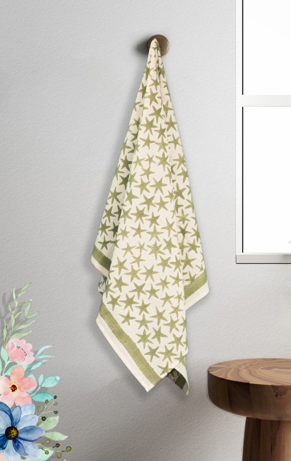 Green Alpha Star Block Printed Kids Bath Towels