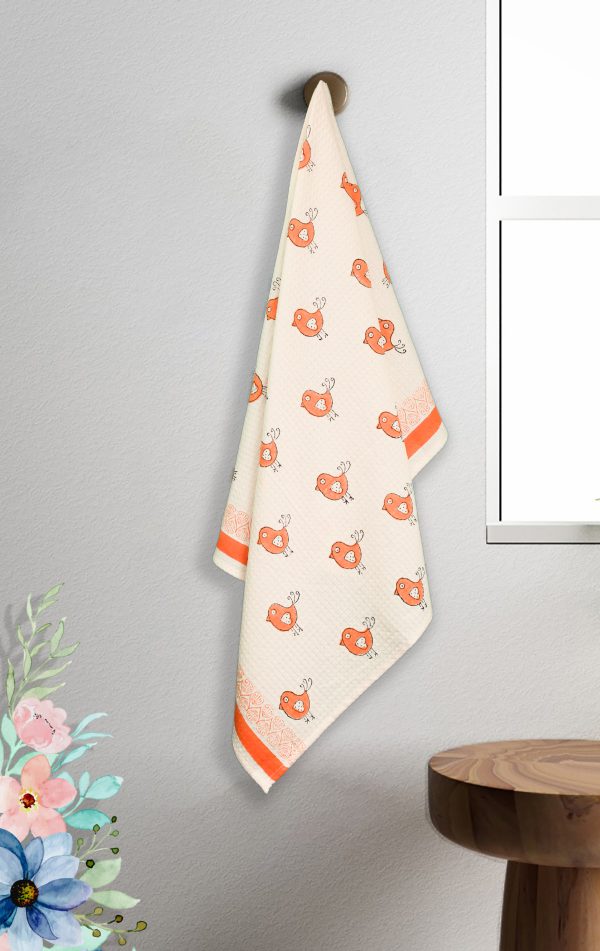 Orange Robin Hand Block Printed Kids Bath Towels