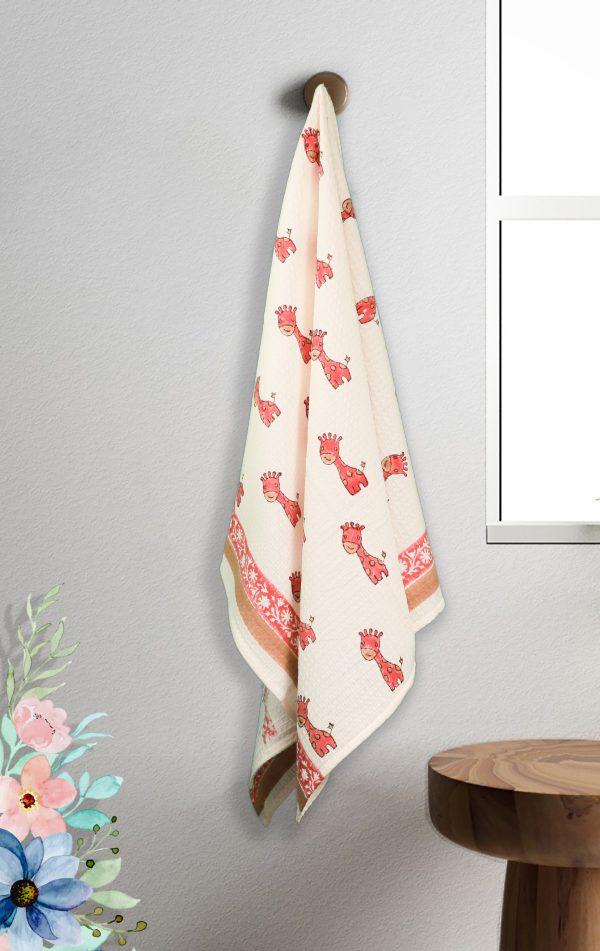 Red Safari Block Printed Kids Bath Towels