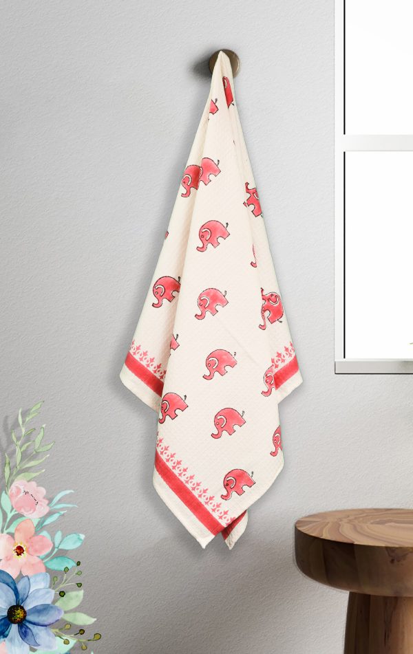 Pink Dumbo the Elephant Block Printed Kids Bath Towels