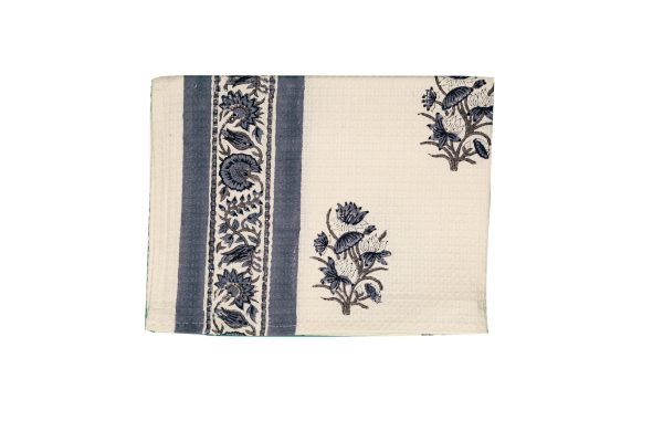 Blue Water Lily Block Printed Bath Towel - Image 5
