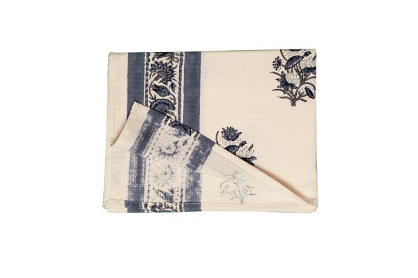Blue Water Lily Block Printed Bath Towel - Image 4