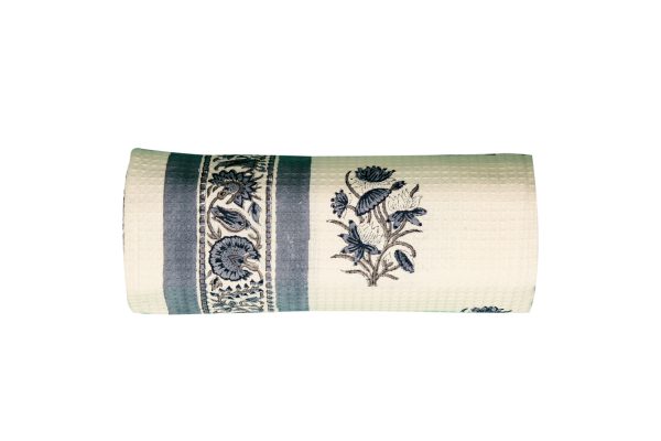Blue Water Lily Block Printed Bath Towel - Image 3
