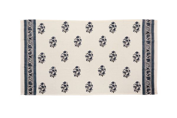 Blue Water Lily Block Printed Bath Towel - Image 2