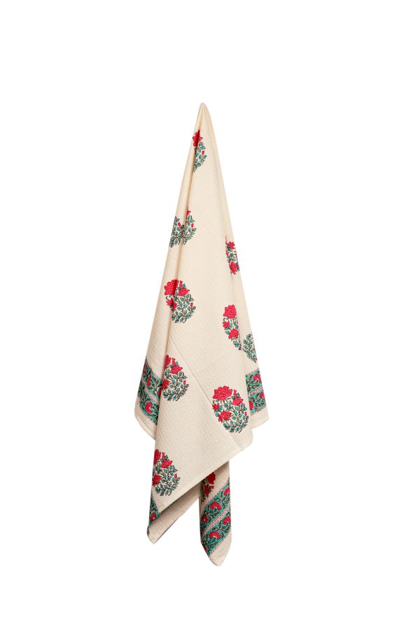 Pink Rose Block Printed Bath Towel - Image 3
