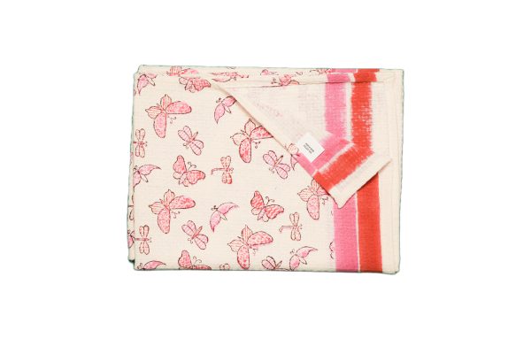Pink Marsh Fritillary Hand Block Printed Kids Bath Towels - Image 3