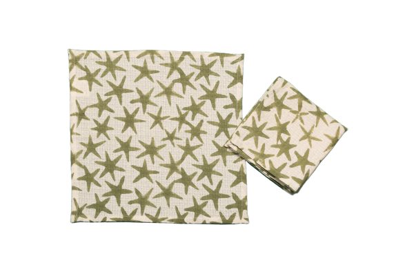 Green Alpha Star Block Printed Face Towels