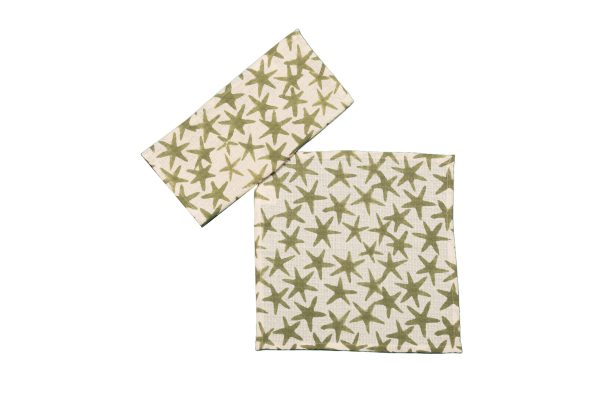 Green Alpha Star Block Printed Face Towels - Image 2