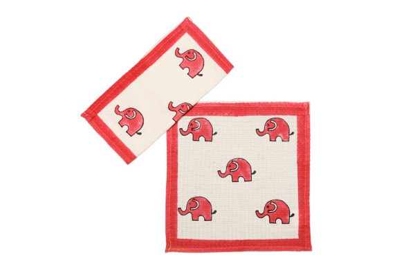 Pink Dumbo the Elephant Block Printed Face Towels - Image 3