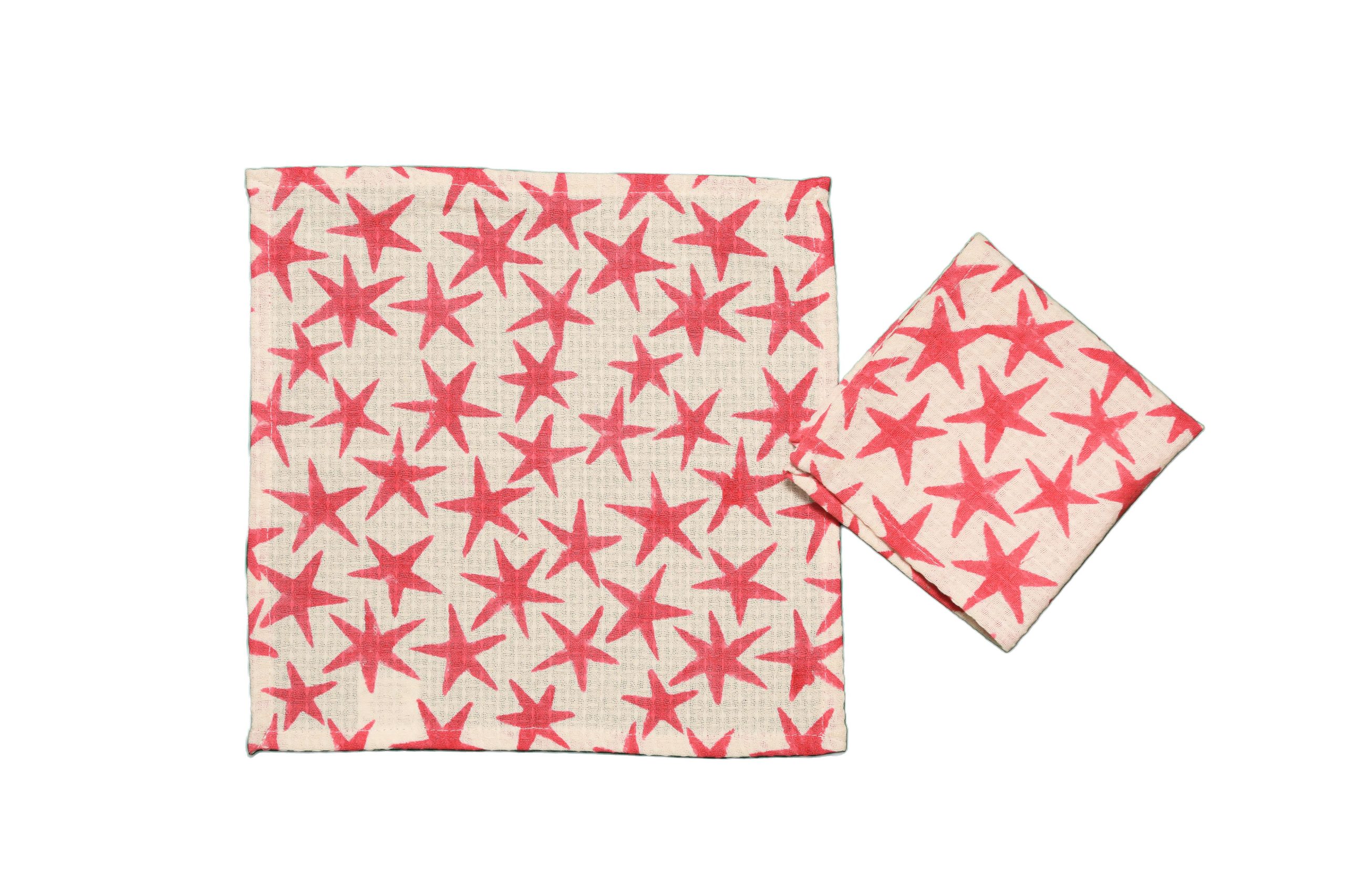 Pink Alpha Star Block Printed Face Towels