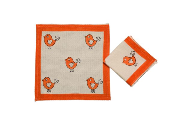 Orange Robin Block Printed Face Towels