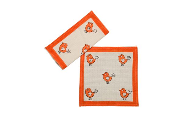 Orange Robin Block Printed Face Towels - Image 2