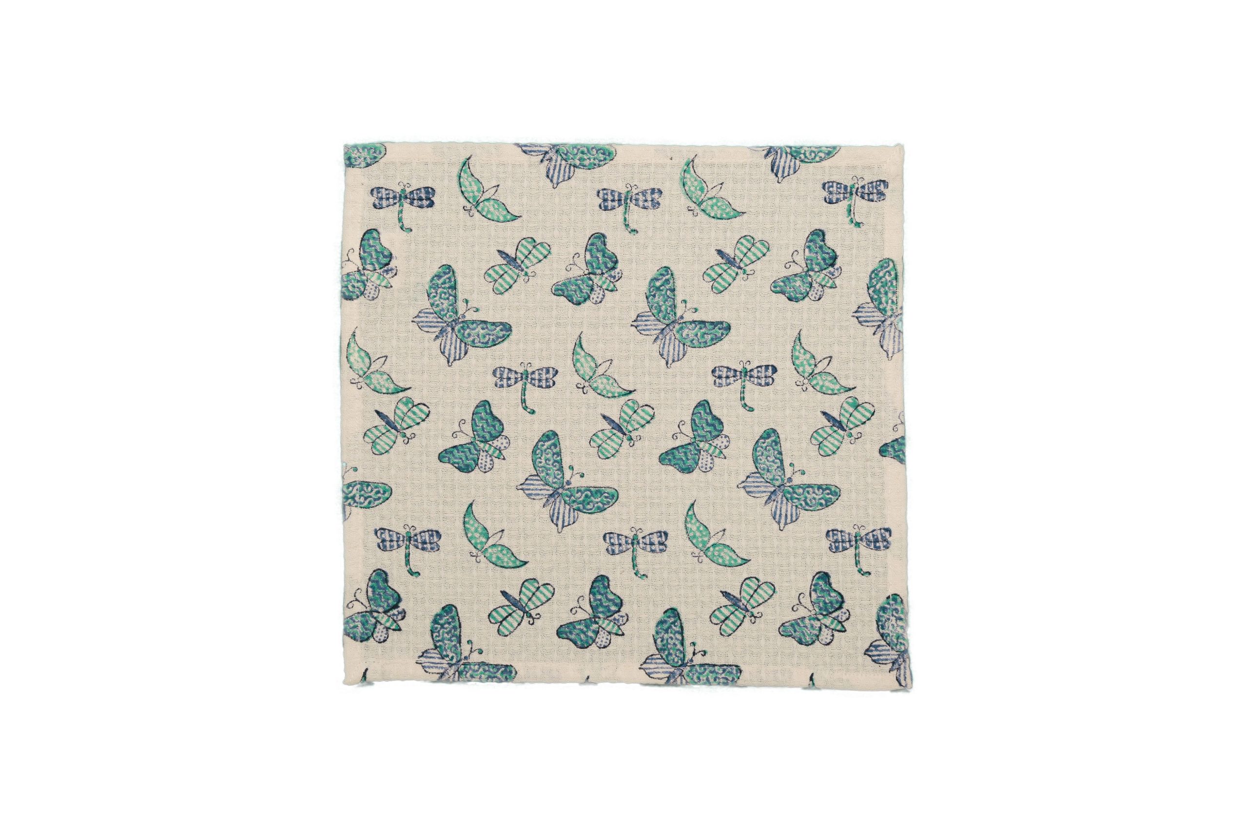 Blue Marsh Fritillary Block Printed Face Towels - Image 2