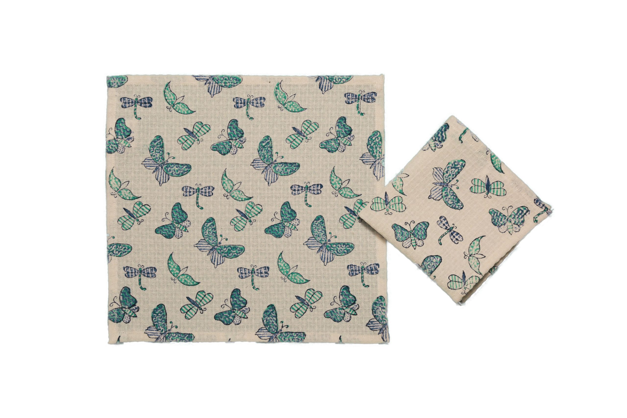 Blue Marsh Fritillary Block Printed Face Towels