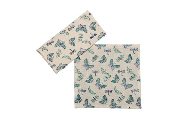 Blue Marsh Fritillary Block Printed Face Towels - Image 2