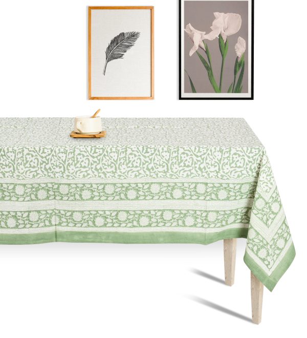 Green Lamium maculatum Block Printed Table Cover