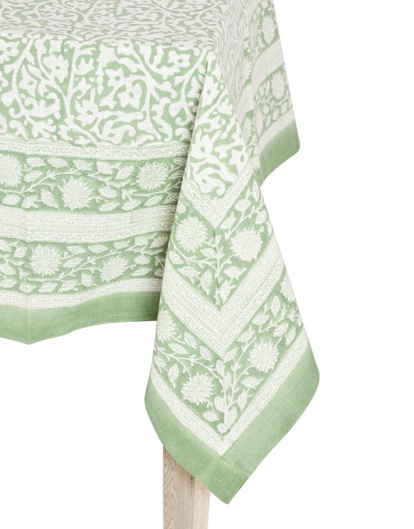 Green Lamium maculatum Block Printed Table Cover - Image 2