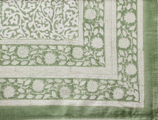 Green Lamium maculatum Block Printed Table Cover - Image 4