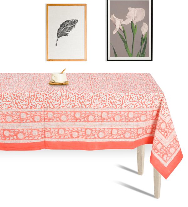 Orange Lamium maculatum Block Printed Table Cover