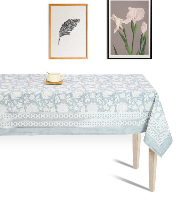Blue PrimrRose Block Printed Table Cover