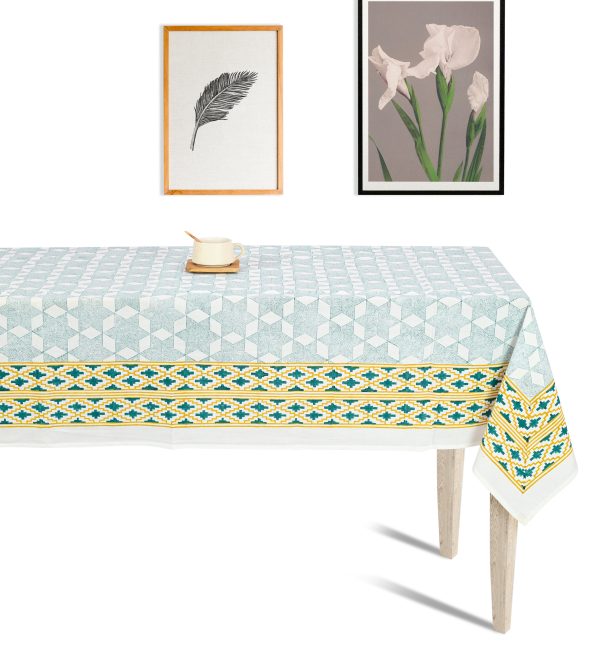 Green Dianthus Block Printed Table Cover