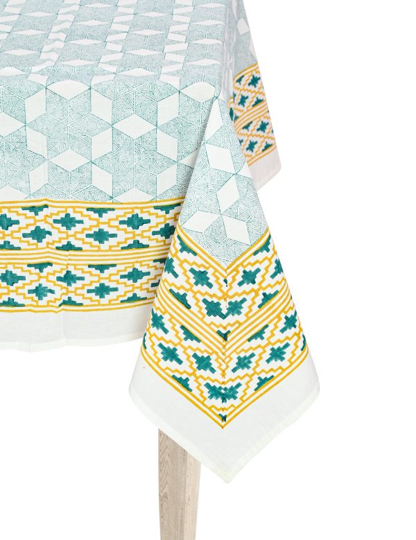 Green Dianthus Block Printed Table Cover - Image 2
