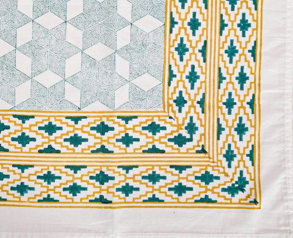 Green Dianthus Block Printed Table Cover - Image 3