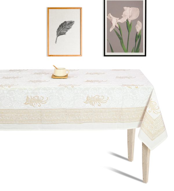 Softly Lit Gold Block Printed Table Cover
