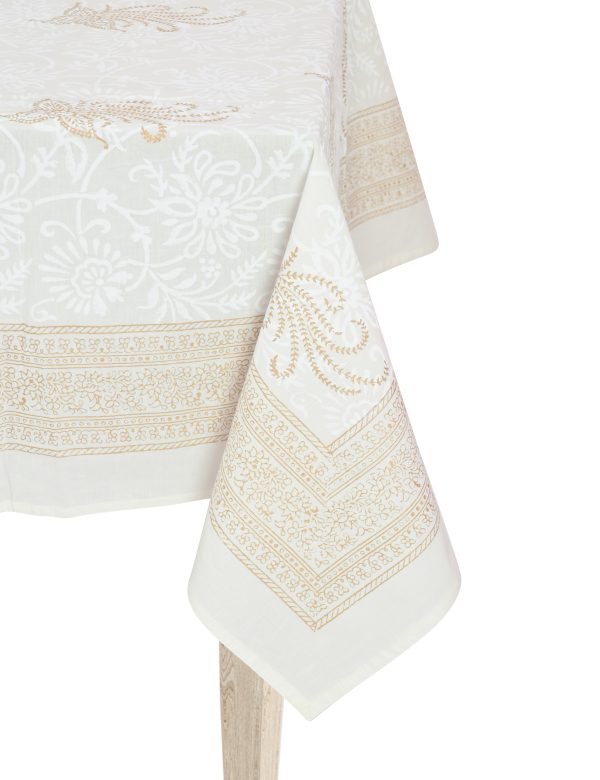 Softly Lit Gold Block Printed Table Cover - Image 2
