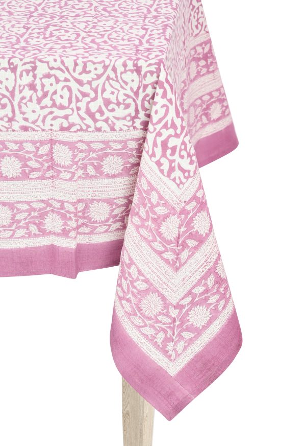 Pink Lamium maculatum Block Printed Table Cover - Image 2