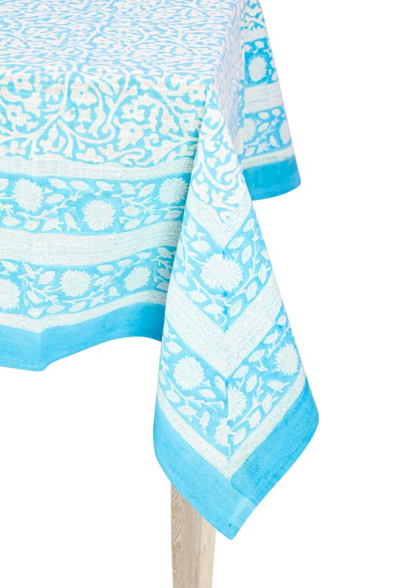 Blue Lamium maculatum Block Printed Table Cover - Image 2