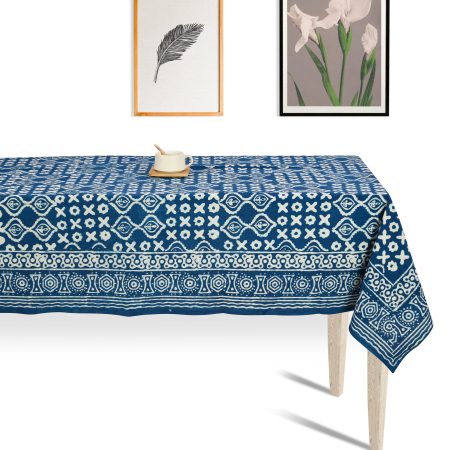 Benedict Blue Block Printed Table Cover