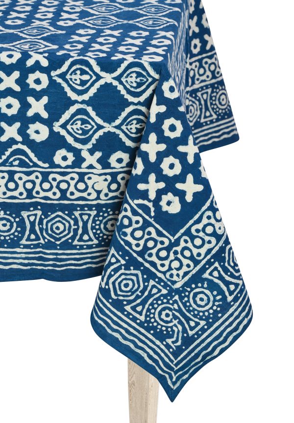 Benedict Blue Block Printed Table Cover - Image 2
