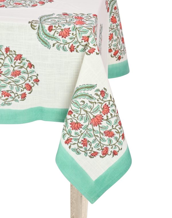 Green Carnation Block Printed Table Cover - Image 2