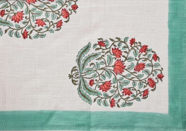 Green Carnation Block Printed Table Cover - Image 3