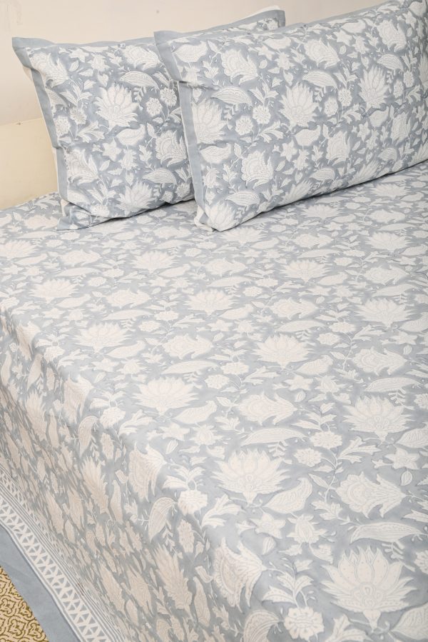 Blue PrimrRose Block Printed Bedsheet