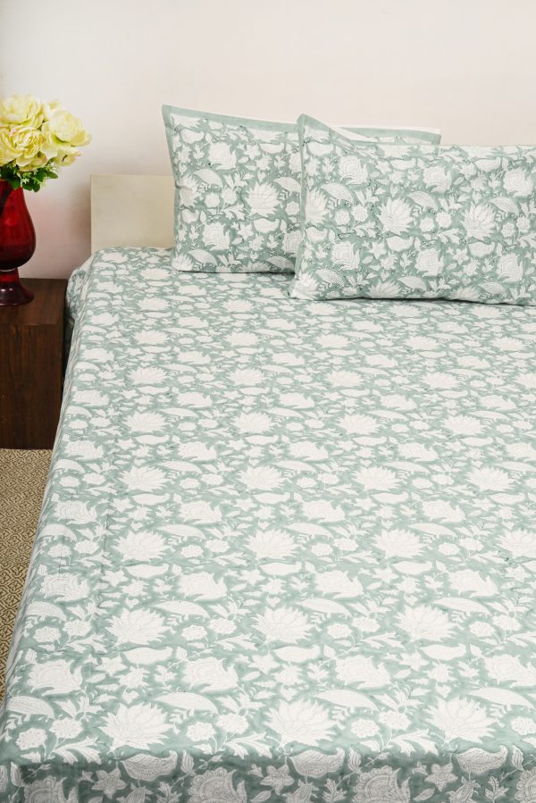 Green PrimrRose Block Printed Bedsheet - Image 4