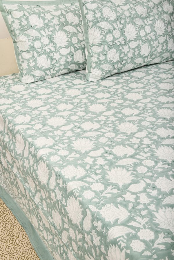 Green PrimrRose Block Printed Bedsheet