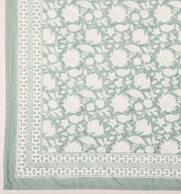 Green PrimrRose Block Printed Bedsheet - Image 3