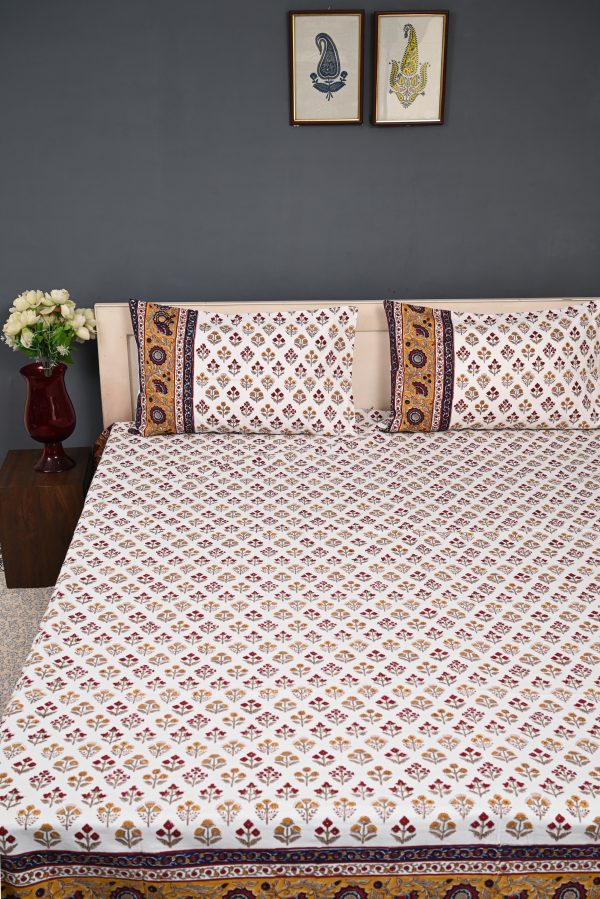 Red Poppy Block Printed Bedsheet