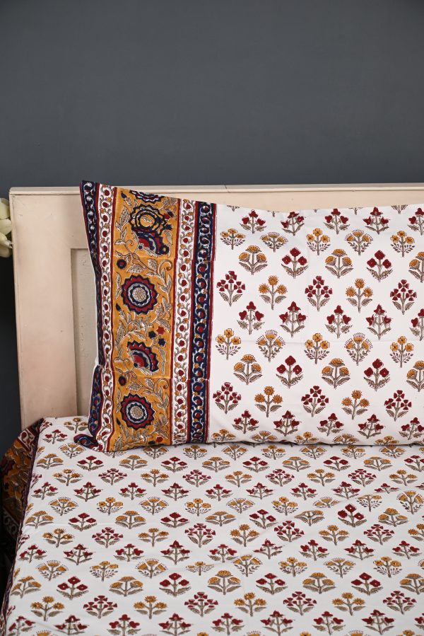 Red Poppy Block Printed Bedsheet - Image 2
