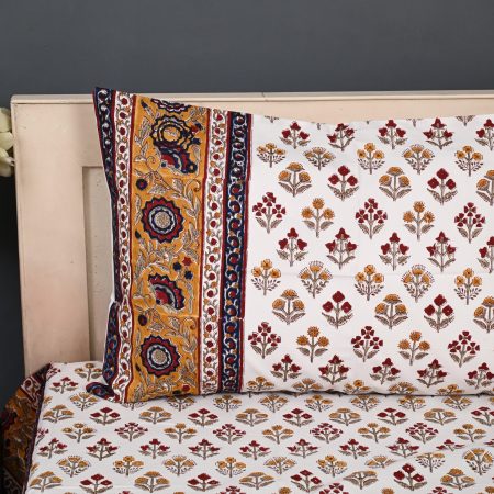Red Poppy Block Printed Bedsheet - Image 2