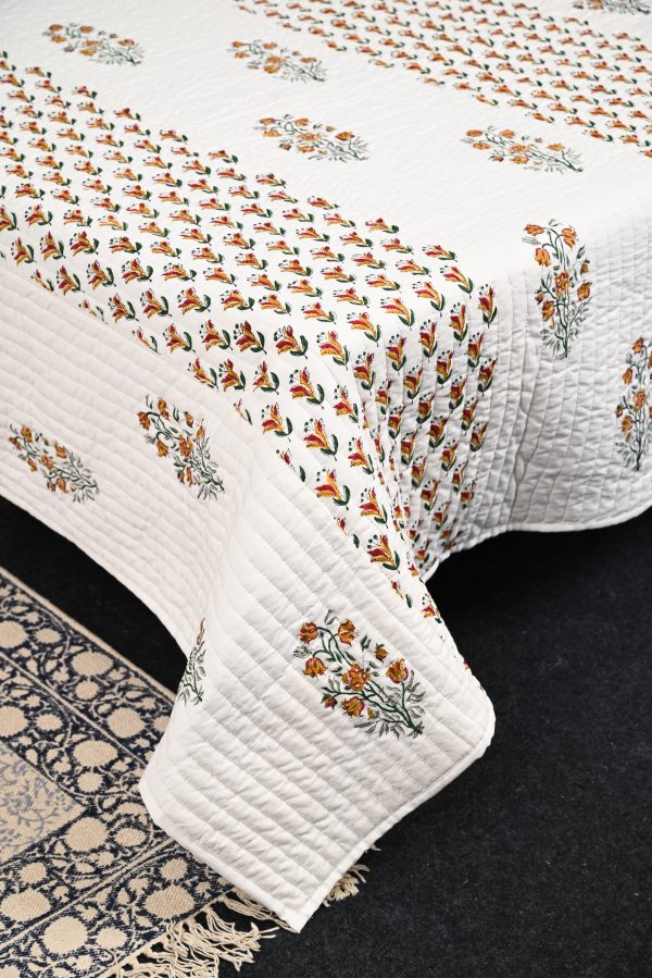 China Rose Hand Block Printed Quilted Bedcover with Pillow Covers - Image 3