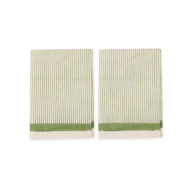 Green Linear Hand Block Printed Hand Towels - Image 2