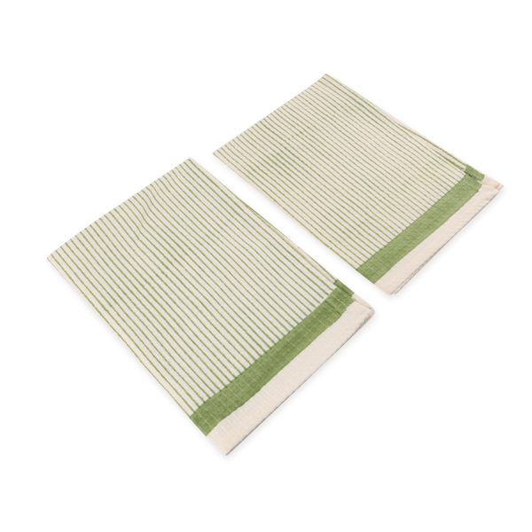 Green Linear Hand Block Printed Hand Towels